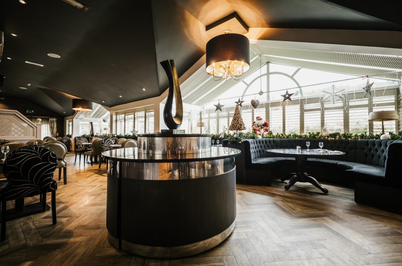 restaurant set up with christmas decorations